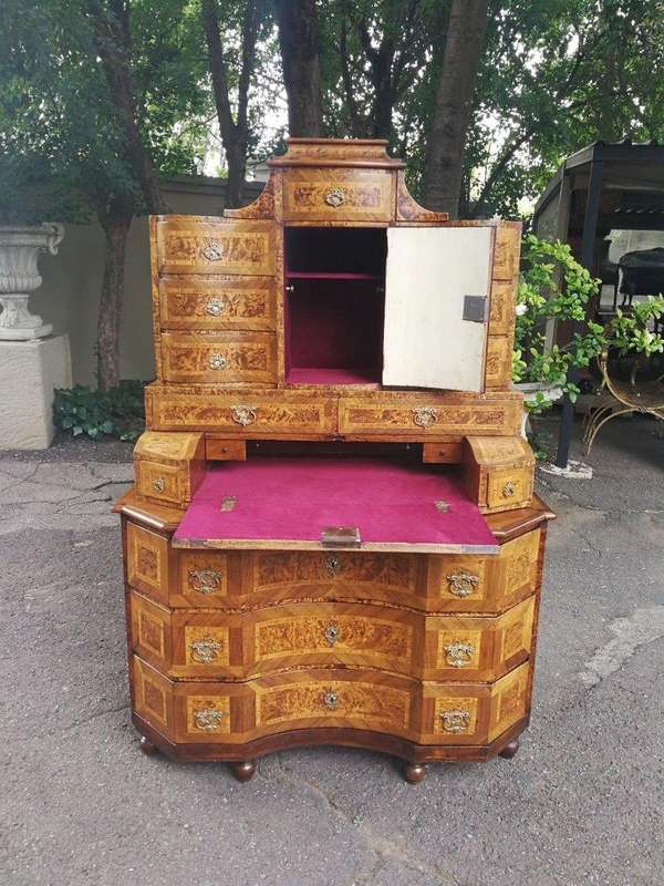 An 18th Century Rare Baroque Parquetry Burr Walnut Bureau Secretaire
