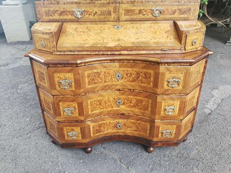 An 18th Century Rare Baroque Parquetry Burr Walnut Bureau Secretaire