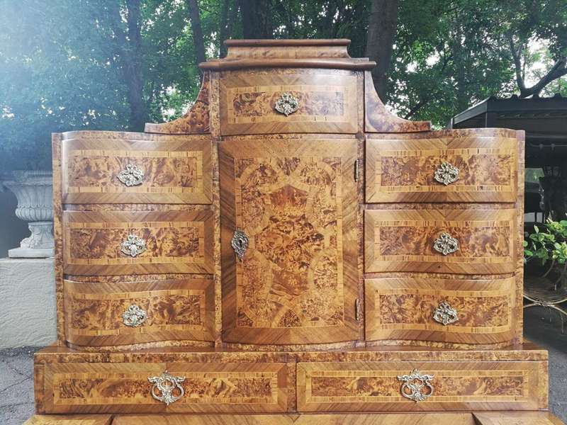 An 18th Century Rare Baroque Parquetry Burr Walnut Bureau Secretaire