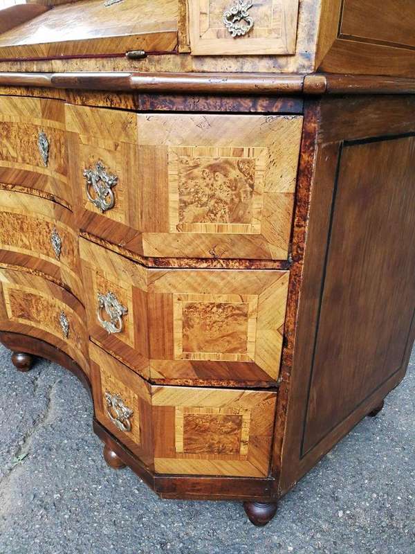 An 18th Century Rare Baroque Parquetry Burr Walnut Bureau Secretaire