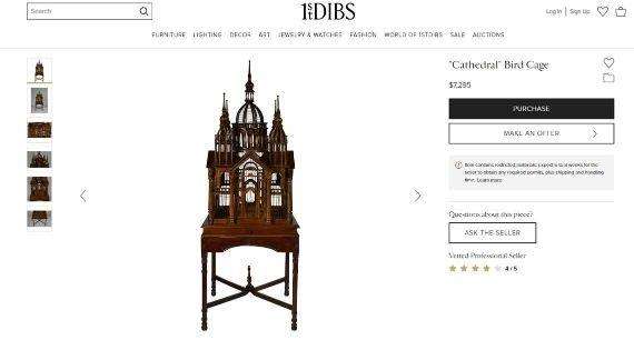 An Italian (Tuscany)  20th Century Carved Mahogany and Walnut Victorian Cathedral Style Birdcage ...