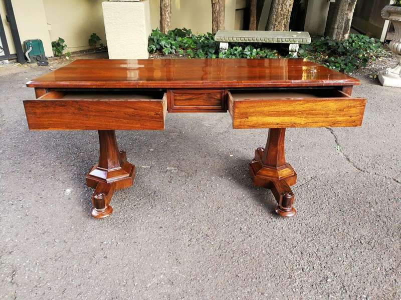 An Early 19th Century  English Solid Rosewood William The 4th  Writing/Drinks Table With Two Dr...