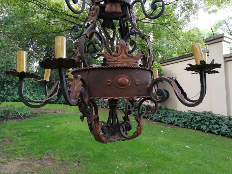 An Imported French Crown Design Wrought Iron Hand Painted Chandelier With 8 Arms