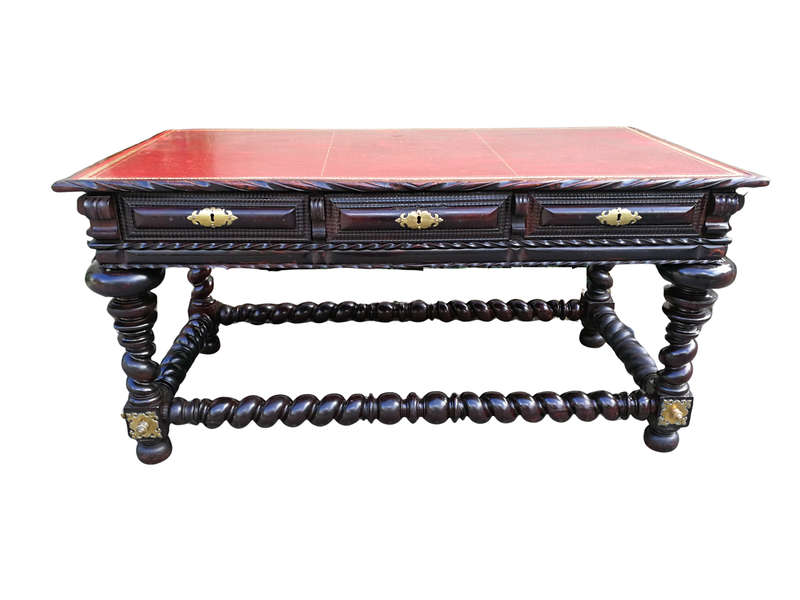 A 19th Century Portuguese Rosewood and Brass-mounted Writing Table With a Gilt-tooled Leather Wri...