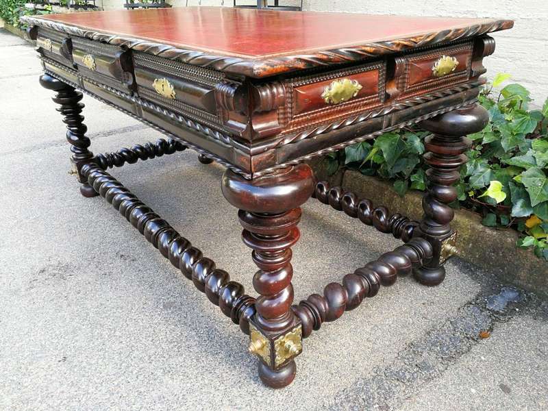 A 19th Century Portuguese Rosewood and Brass-mounted Writing Table With a Gilt-tooled Leather Wri...