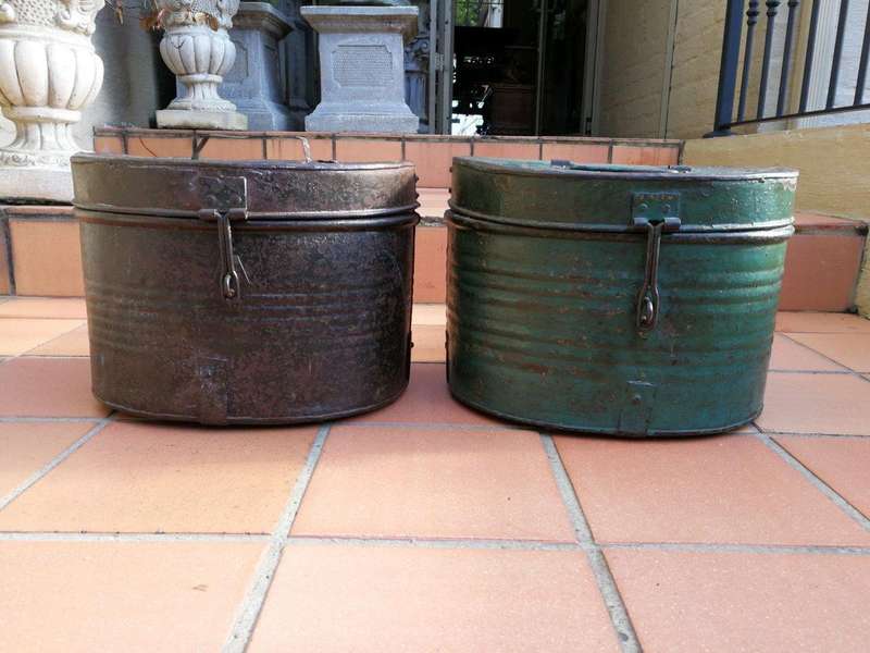 A Set of Two Antique/Vintage Decorative  Metal Hat Boxes