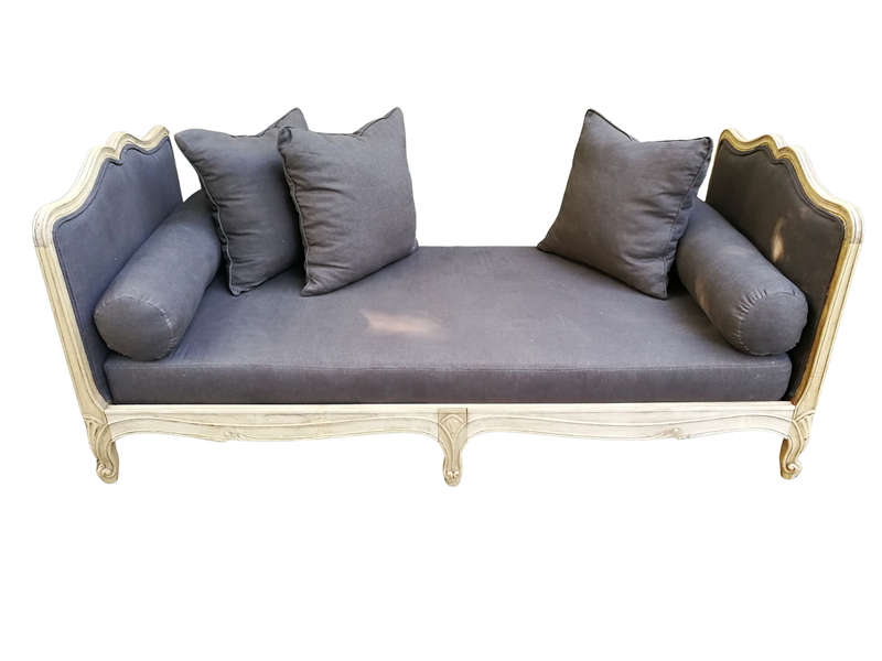 A French-style Carved and Bleached Oak Daybed