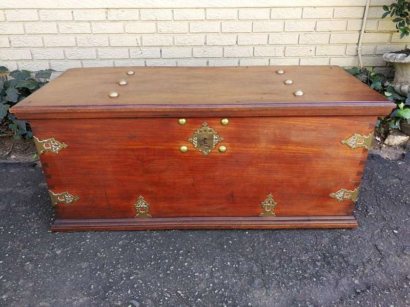 A 19th Century Dutch Colonial Batavian Brass-bound Teak Chest, With Original Lock Plate and Key. ...