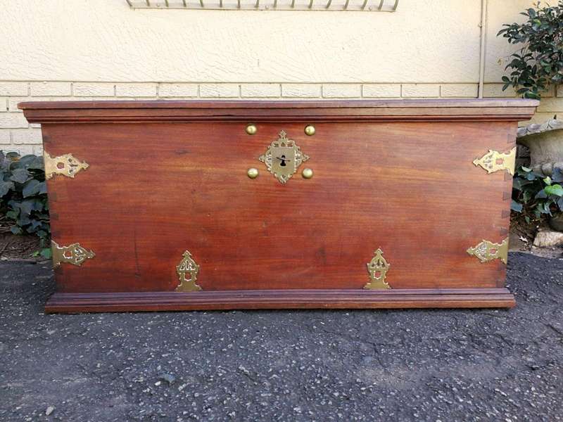 A 19th Century Dutch Colonial Batavian Brass-bound Teak Chest, With Original Lock Plate and Key. ...