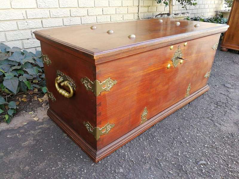A 19th Century Dutch Colonial Batavian Brass-bound Teak Chest, With Original Lock Plate and Key. ...