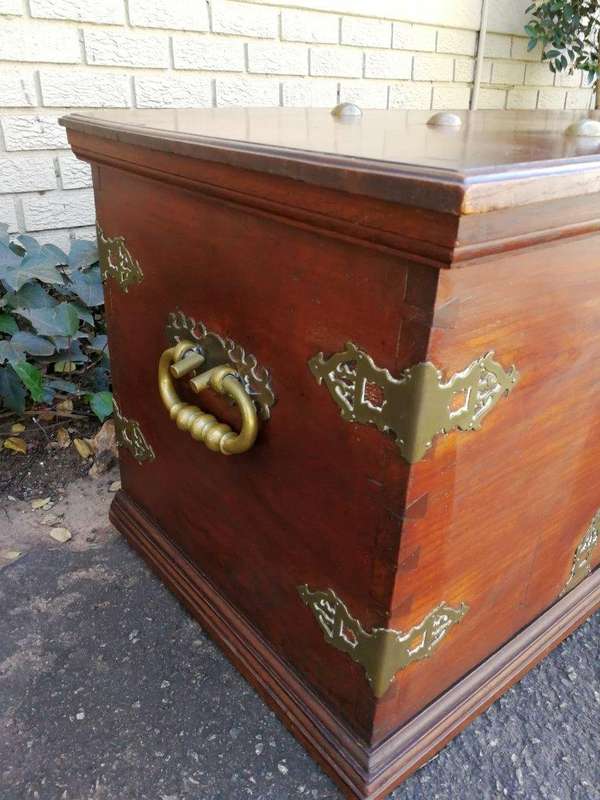 A 19th Century Dutch Colonial Batavian Brass-bound Teak Chest, With Original Lock Plate and Key. ...