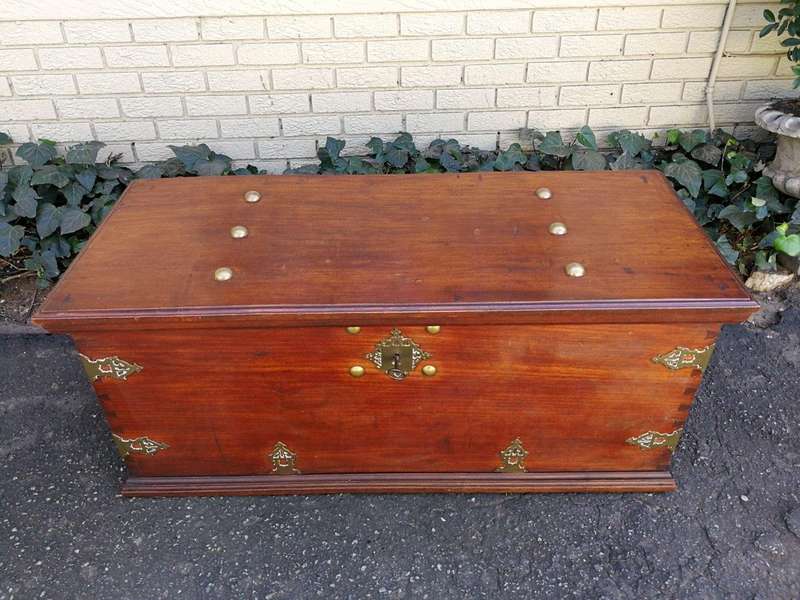 A 19th Century Dutch Colonial Batavian Brass-bound Teak Chest, With Original Lock Plate and Key. ...