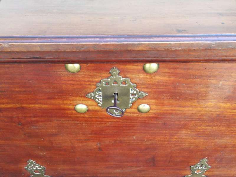A 19th Century Dutch Colonial Batavian Brass-bound Teak Chest, With Original Lock Plate and Key. ...