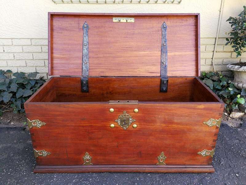 A 19th Century Dutch Colonial Batavian Brass-bound Teak Chest, With Original Lock Plate and Key. ...