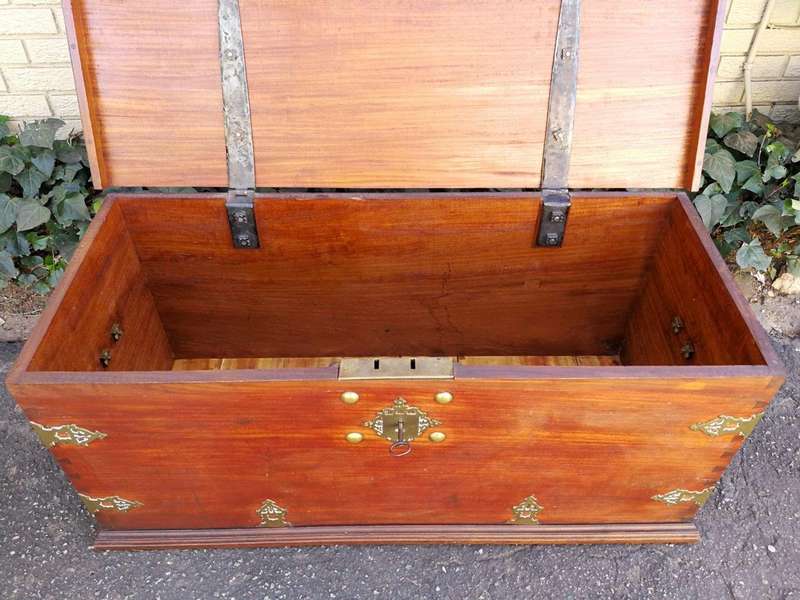 A 19th Century Dutch Colonial Batavian Brass-bound Teak Chest, With Original Lock Plate and Key. ...
