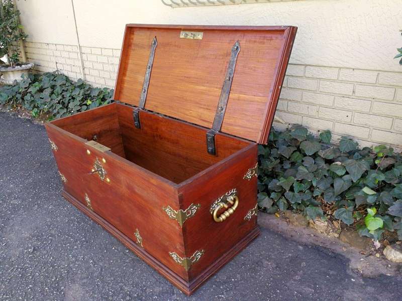 A 19th Century Dutch Colonial Batavian Brass-bound Teak Chest, With Original Lock Plate and Key. ...