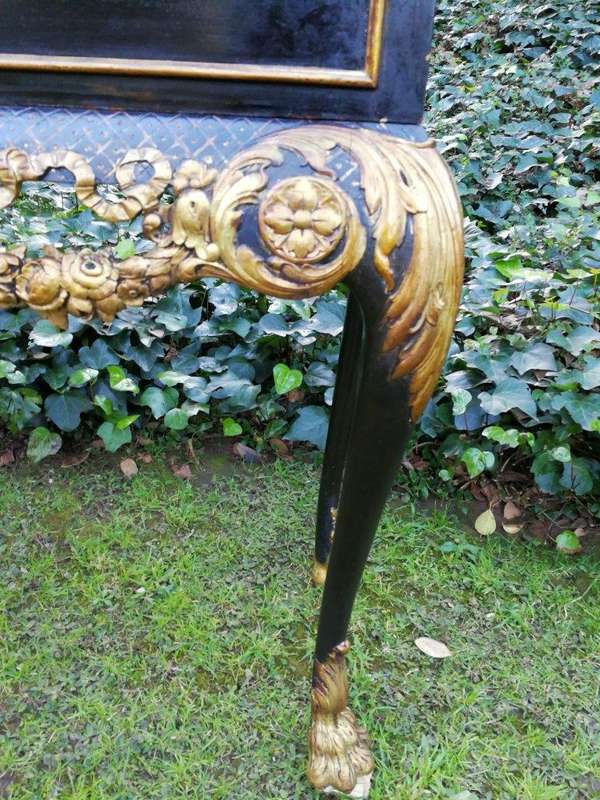 A Victorian-style Painted and Gilded Cabinet/ Display Cabinet with Carved Glazed Doors with Two D...