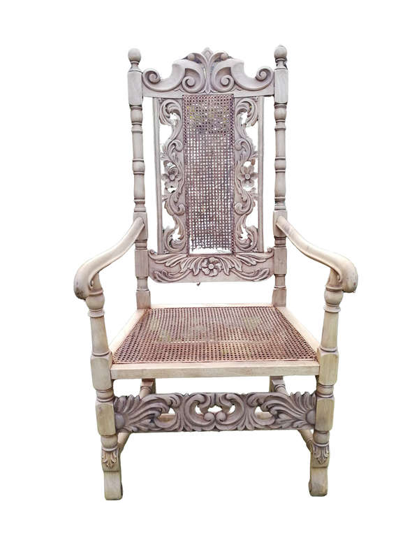 A 19th Century Charles II Style Carved Walnut Armchair In A Bleached / Natural Wood Finish