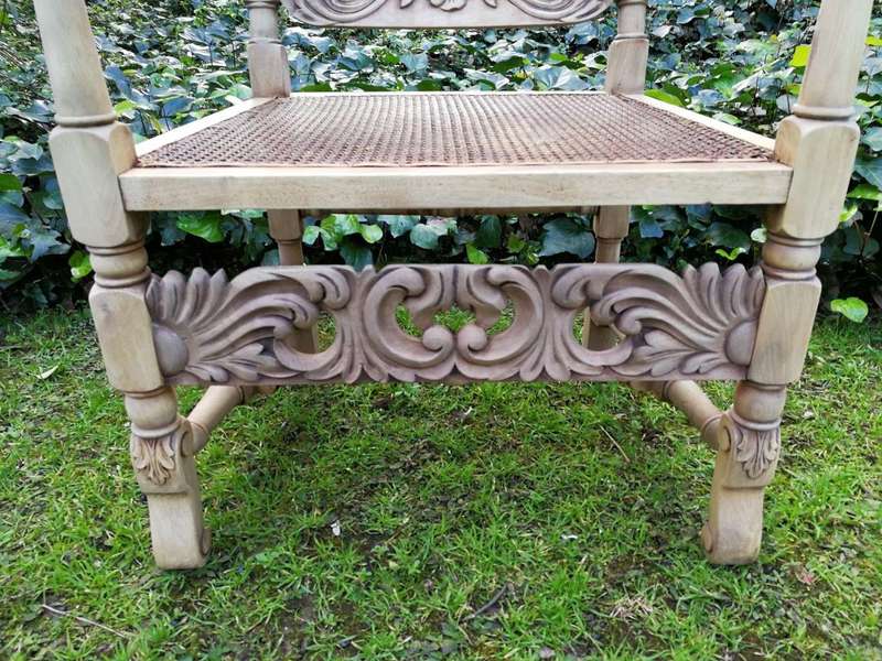A 19th Century Charles II Style Carved Walnut Armchair In A Bleached / Natural Wood Finish