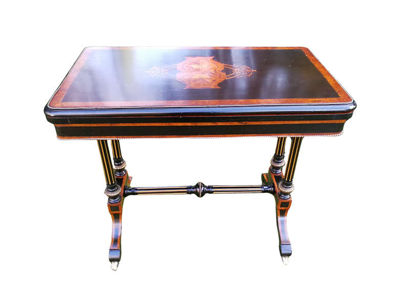 A Napoleon III Inlaid Ebony, Walnut and Ormolu Card / Stretcher Table
