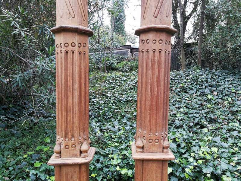 A 19th Century Pair of French Carved Teak Architectural Columns with Concrete Bases