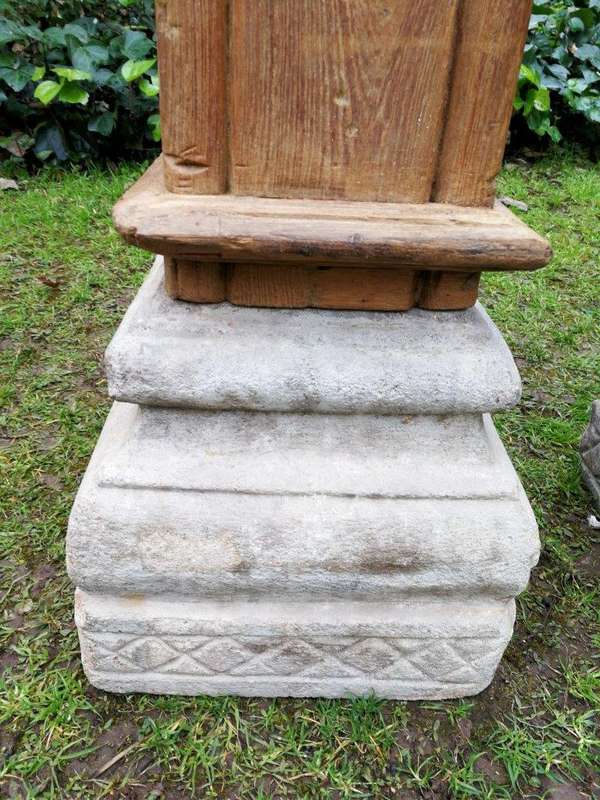 A 19th Century Pair of French Carved Teak Architectural Columns with Concrete Bases