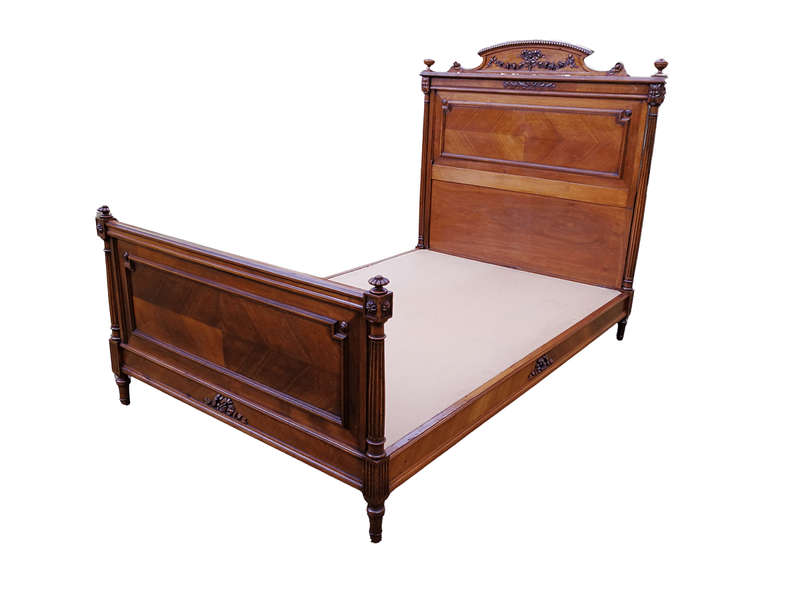 A Vintage French Carved Three-quarter Walnut Bed
