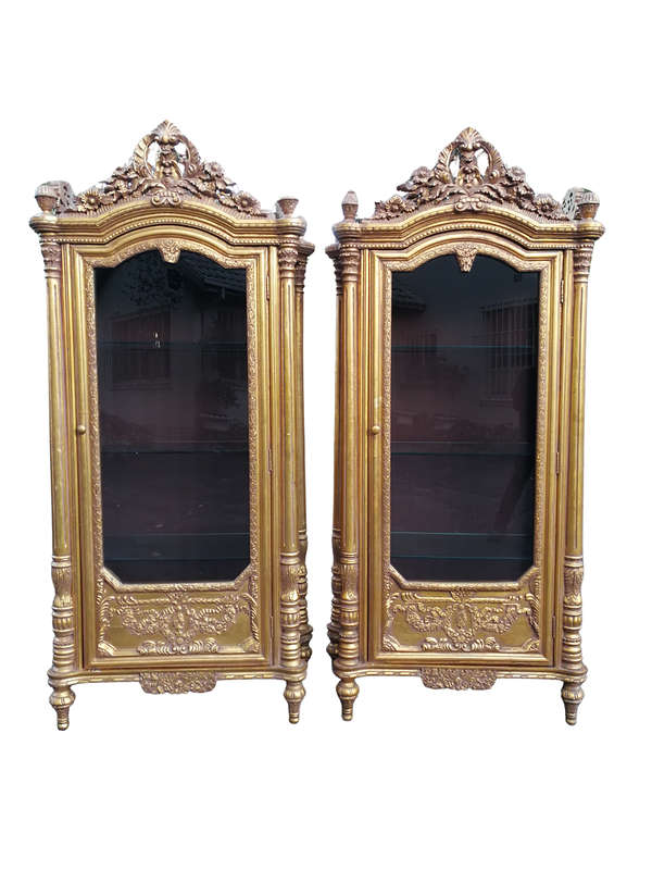 A Rare Pair of 20th Century Giltwood Display Cabinets