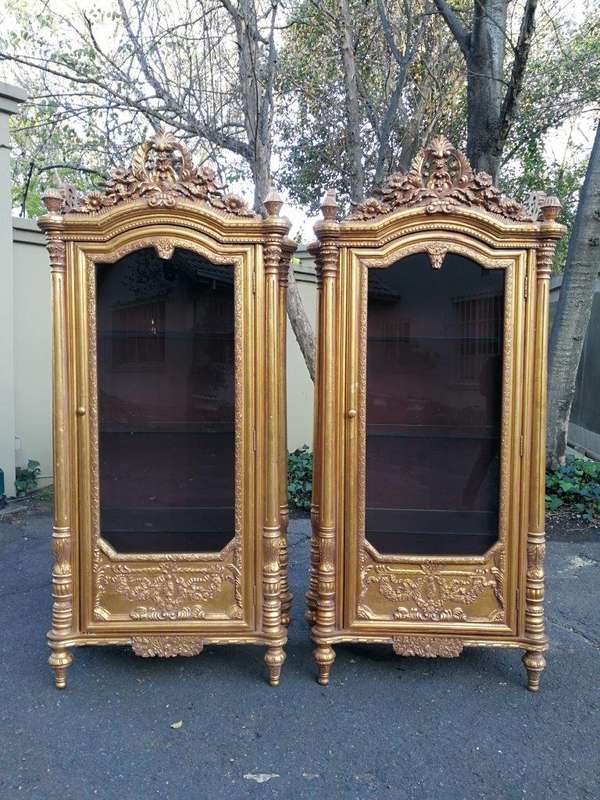 A Rare Pair of 20th Century Giltwood Display Cabinets