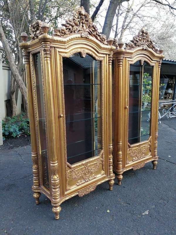 A Rare Pair of 20th Century Giltwood Display Cabinets