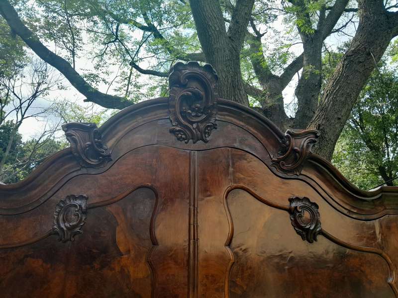 An 18th Century Dutch Ornately Carved Walnut Bombe Cabinet / Armoire With Original Handles and Locks