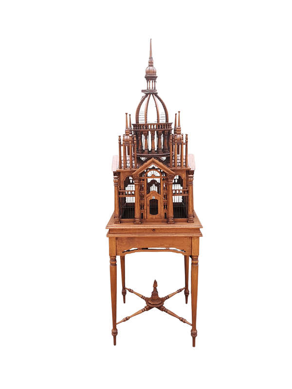Italian Chippendale Cathedral Style Mahogany Architectural Birdcage Circa 1950's