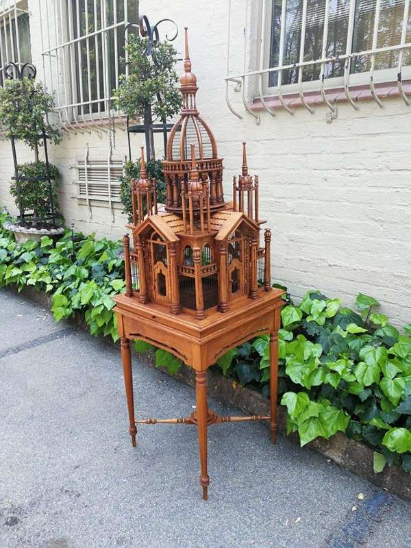 Italian Chippendale Cathedral Style Mahogany Architectural Birdcage Circa 1950's