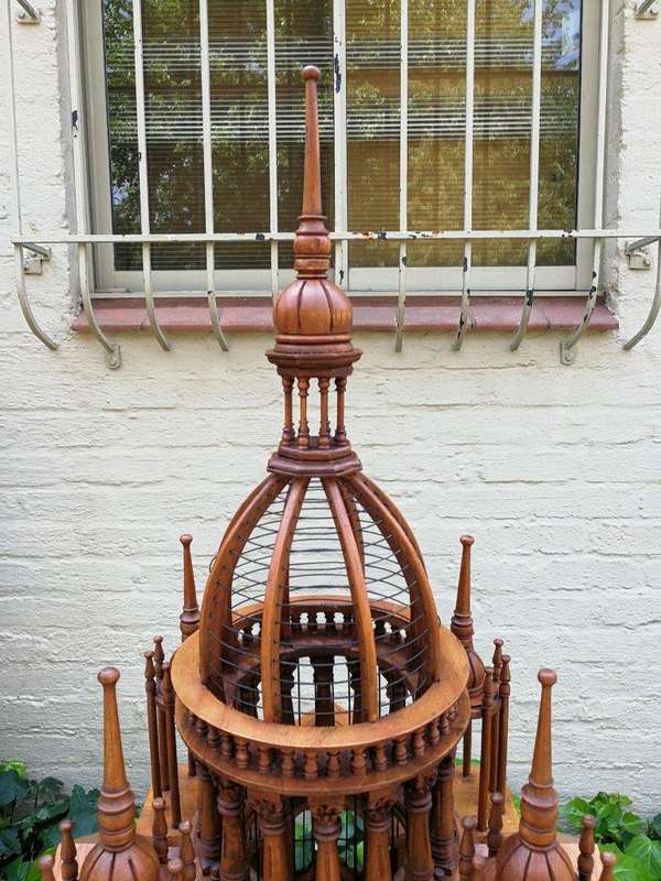 Italian Chippendale Cathedral Style Mahogany Architectural Birdcage Circa 1950's