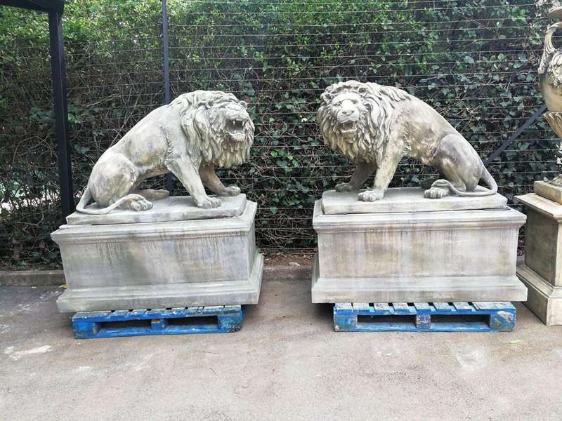 A Very Rare Pair of  20th Century English Trafalgar-style Cast Stone Concrete Statues on Concret...