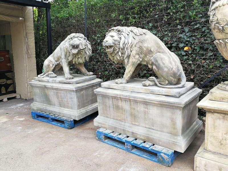 A Very Rare Pair of  20th Century English Trafalgar-style Cast Stone Concrete Statues on Concret...