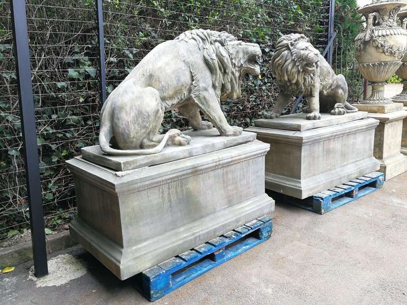 A Very Rare Pair of  20th Century English Trafalgar-style Cast Stone Concrete Statues on Concret...