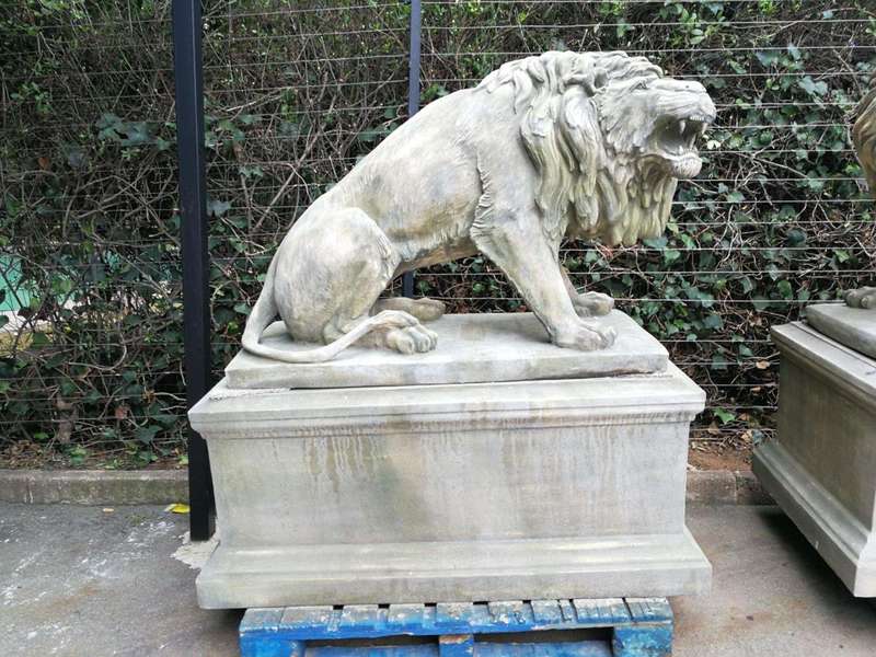 A Very Rare Pair of  20th Century English Trafalgar-style Cast Stone Concrete Statues on Concret...