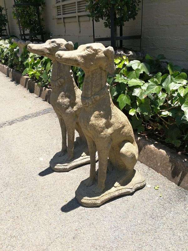 A Pair of 20th Century Architectural Concrete Greyhound Statues