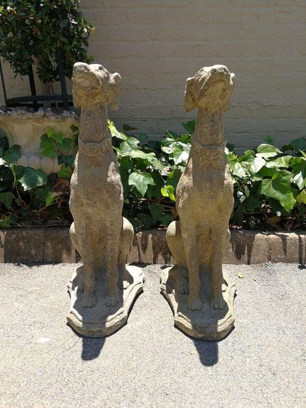 A Pair of 20th Century Architectural Concrete Greyhound Statues