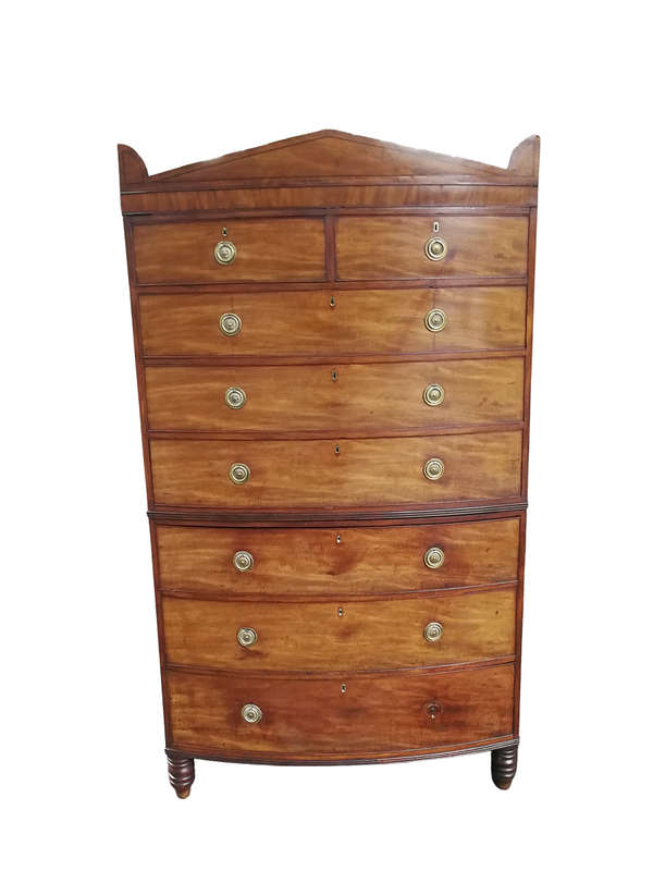 A Victorian Circa 1880, Mahogany Bow-front Chest-on-chest With Original Brass Escutcheons and Han...