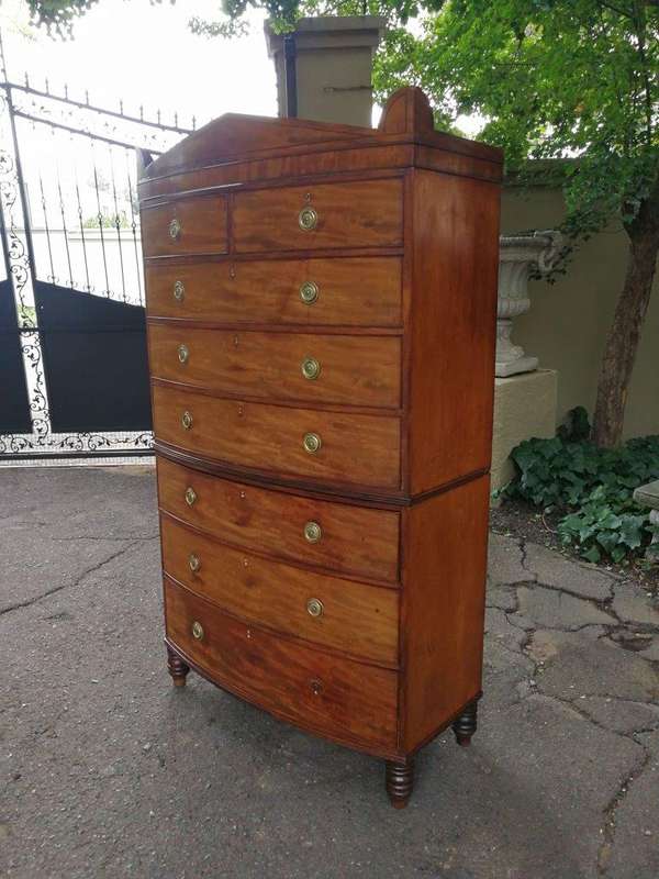 A Victorian Circa 1880, Mahogany Bow-front Chest-on-chest With Original Brass Escutcheons and Han...