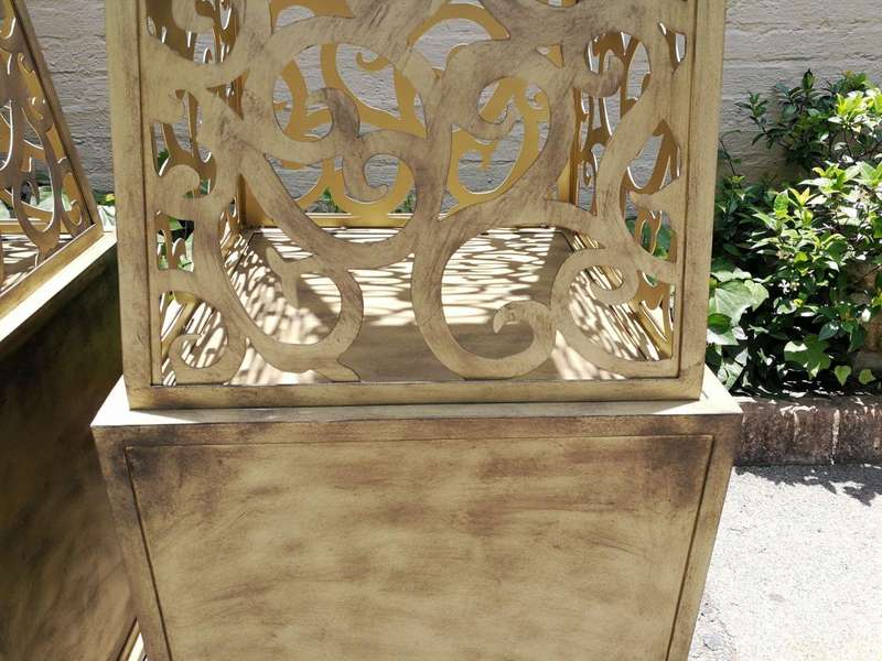 A Pair of Decorative Wrought Iron Lattice Obelisks (Gold) ND
