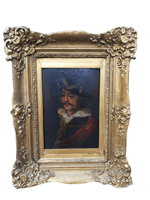 An Antique Oil on Board in an Antique Carved and Gilded Frame
