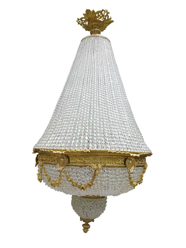 An Antique Gold Beaded Empire Style Chandelier