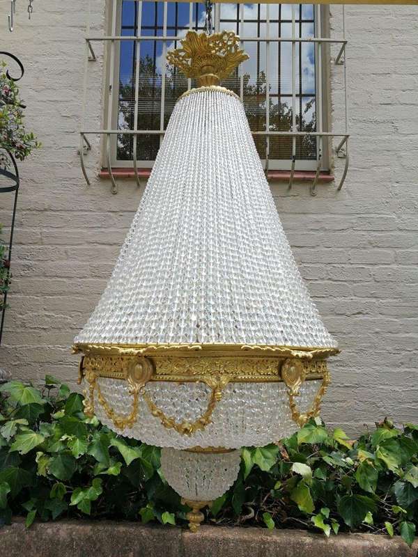 An Antique Gold Beaded Empire Style Chandelier