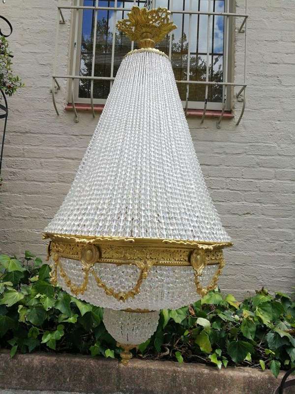 An Antique Gold Beaded Empire Style Chandelier
