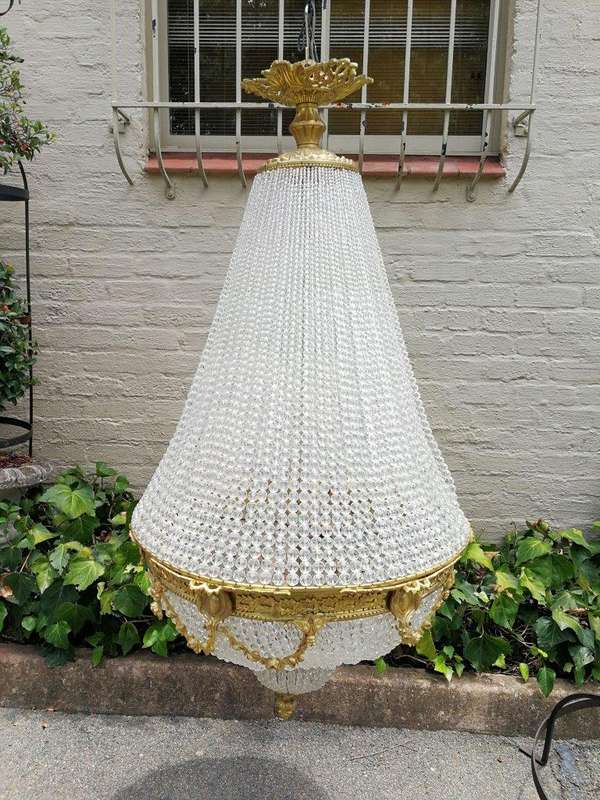 An Antique Gold Beaded Empire Style Chandelier
