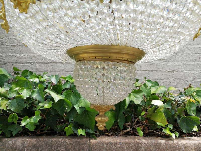 An Antique Gold Beaded Empire Style Chandelier