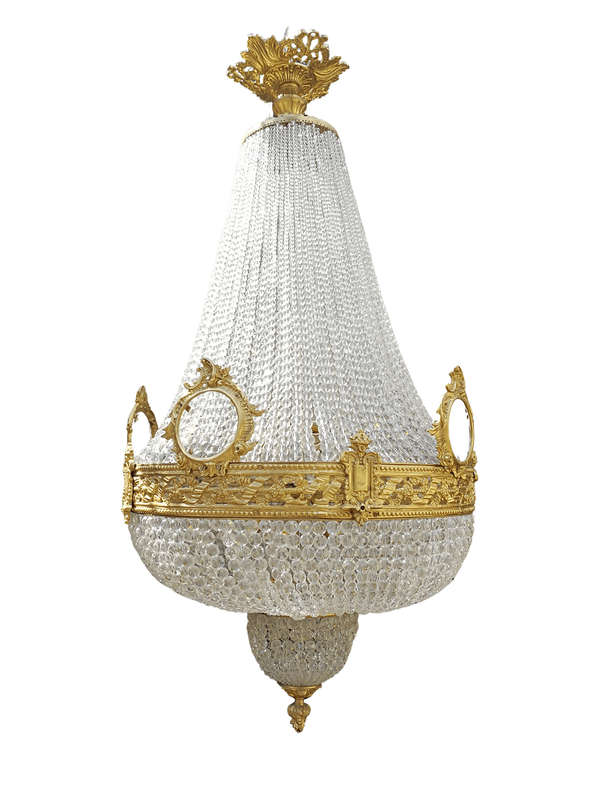 An Antique Gold Beaded Empire Style Chandelier